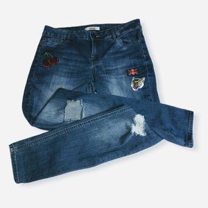 Refuge Distressed Patched Skinny Jeans-Sz 8